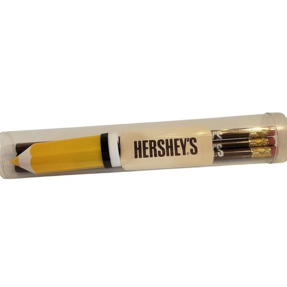 Hershey’s Pencil Set in Tube Eraser Sharpener Germany 3 Pencils New Vintage - Picture 3 of 6